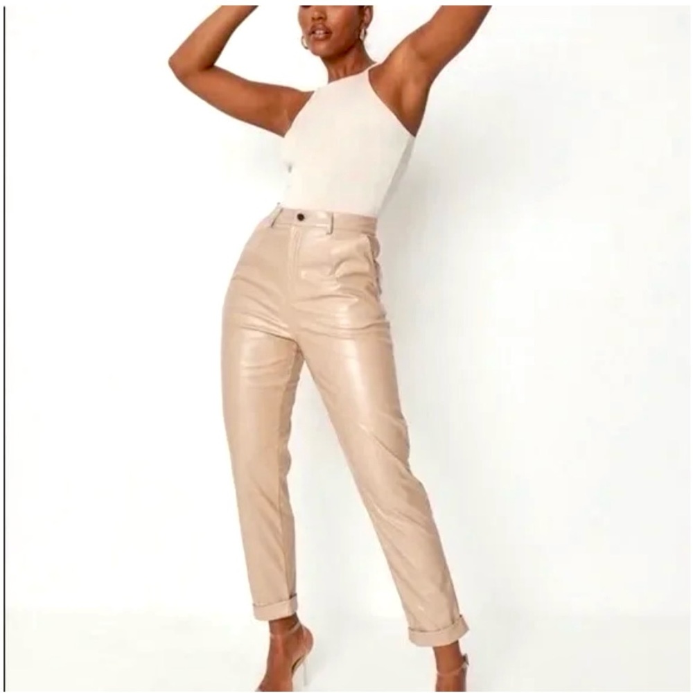 MISSGUIDED Cream Faux Leather Pants